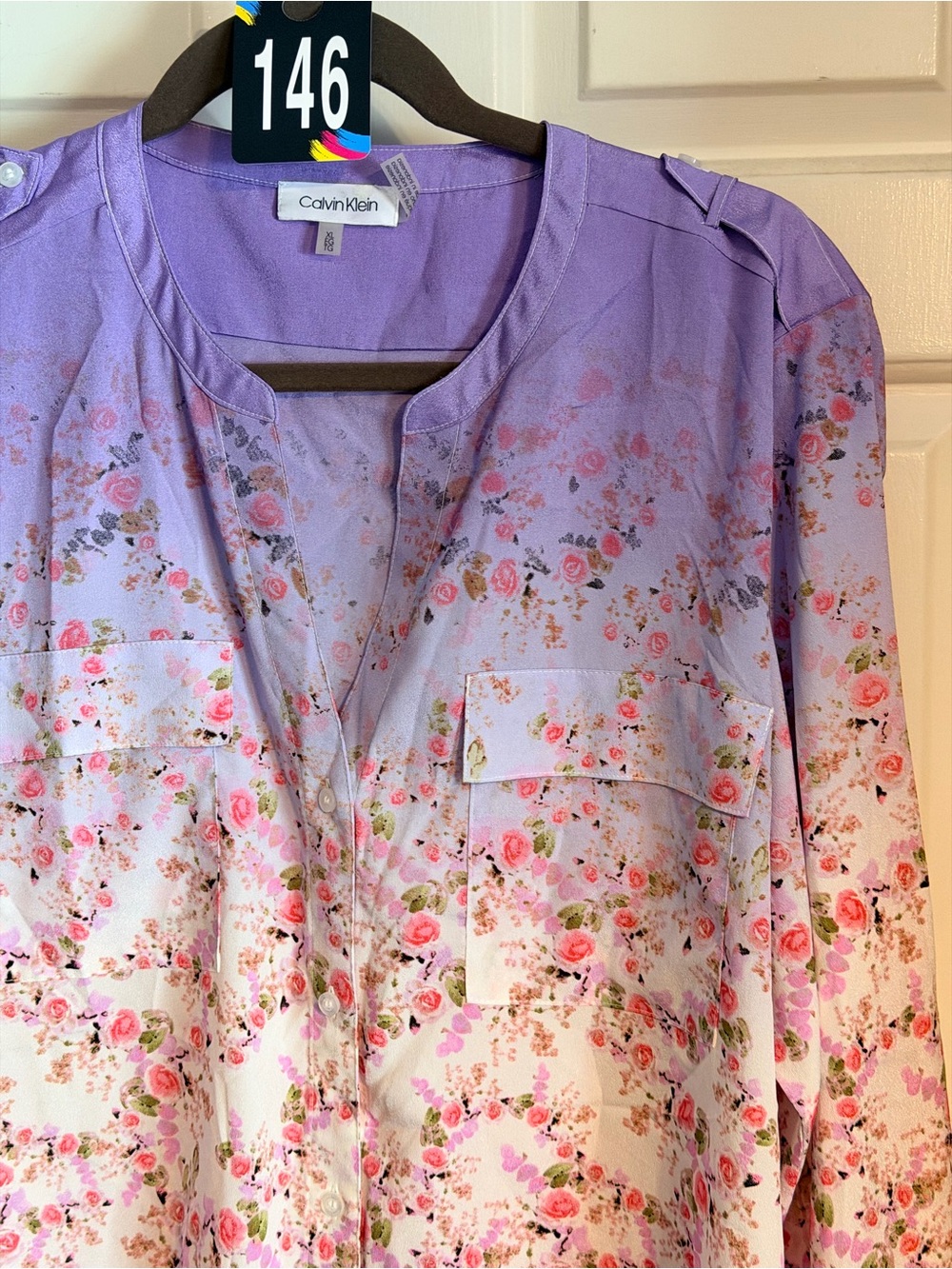 Calvin Klein Lavender to Cream Floral Ombre Tunic - Picture 4 of 10